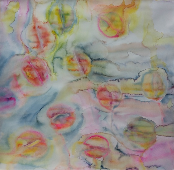 ID 4 Watercolor On Bees and Flowers, Tulips 2014 112x114 cm withouta  carton