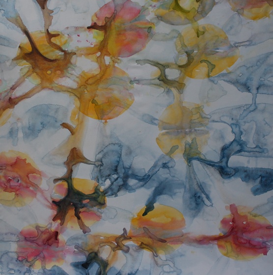 ID 14 Watercolor on canvas On Bees and Flowers, Tulips 2014 ca 140x140 cm