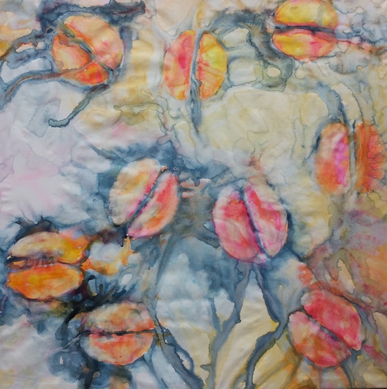 ID 10 Watercolor on canvas On Bees and Flowers, Tulips 2014 ca 140x140 cm